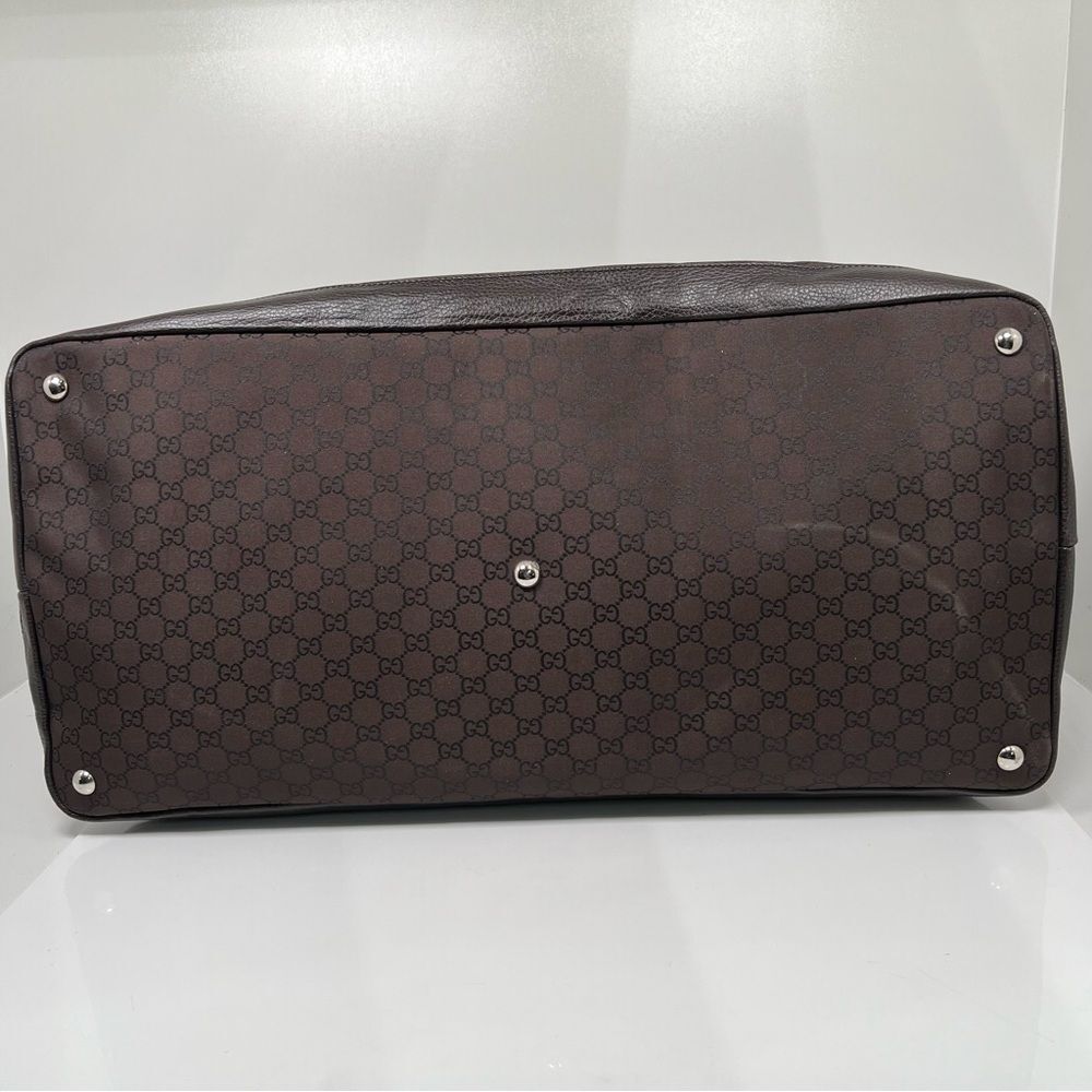 Gucci Monogram GG Nylon Boston Duffle Travel Bag Leather Brown 2Way105669 - Picture 6 of 15